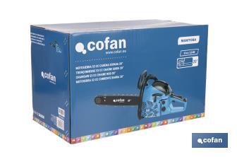 Motosierra de gasolina | Motor 2 tiempos | Espada de 20" | Potencia: 2,6 CV | Fácil arranque | Sistema antivibración - Cofan