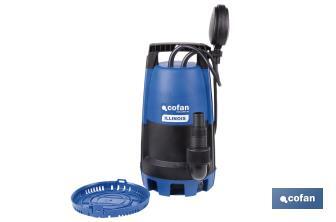 Electrobomba sumergible para aguas sucias y limpias | Potencia: 900 W | Caudal máximo: 18000 l/h | 7 m de inmersión | Interruptor de flotador - Cofan