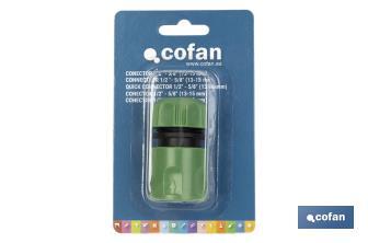 Water stop connector for garden hose | Quick connector | Available in two sizes | Female connector - Cofan