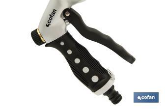 Pistola de Riego en Metal  | 7 Posiciones de Pulverización | Para regar Plantas o Césped - Cofan