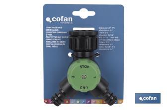 Hose splitter | 2 outlets | Suitable for garden hoses | With tap adapter | Threaded head of 3/4"-1" - Cofan