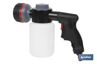 Pistola de riego con 6 posiciones ajustables y depósito para dispensador de jabón de 500 ml - Cofan