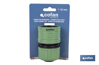 Conector de manguera | Material: ABS | Resistente y duradero | Fácil instalación | Adecuado para mangueras de Ø25 mm | Medidas: Ø5 x 8 cm - Cofan