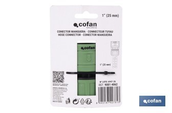 Conector de manguera | Material: ABS | Resistente y duradero | Fácil instalación | Adecuado para mangueras de Ø25 mm | Medidas: Ø5 x 8 cm - Cofan