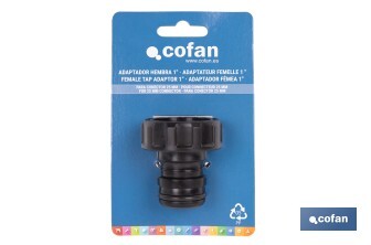 Adaptador de polipropileno con rosca hembra antifugas | Ligero y resistente | Adecuado para riego y mangueras | Salida de 1" - Cofan