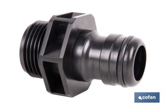 Adaptador de polipropileno con rosca macho antifugas | Ligero y resistente | Adecuado para riego y mangueras | Disponible para salidas de 3/4" y 1" - Cofan