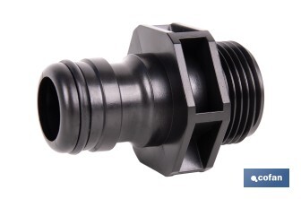 Adaptador de polipropileno con rosca macho antifugas | Ligero y resistente | Adecuado para riego y mangueras | Disponible para salidas de 3/4" y 1" - Cofan