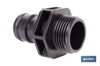 Adaptador de polipropileno con rosca macho antifugas | Ligero y resistente | Adecuado para riego y mangueras | Disponible para salidas de 3/4" y 1" - Cofan