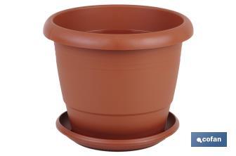 Maceta redonda con plato | Especial para platas y flores | Perfecta para colocar en exterior e interior - Cofan