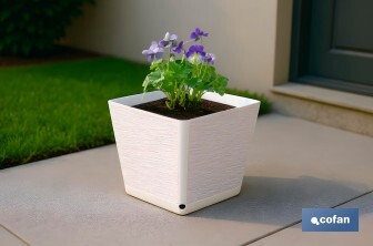Maceteros decorativos para interior | Macetas cuadradas con plato integrado | Con señalizador de riego | Disponibles en diferentes colores y medidas - Cofan