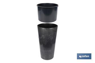 Maceteros cónicos decorativos con depósito | Color: negro | Resistentes para los UV | Material: polipropileno | Disponibles en diferentes medidas - Cofan