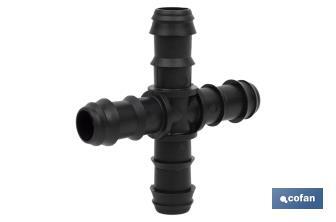 Cross-hose connector for drip irrigation | Recommended use for gardening and agricultural sectors - Cofan