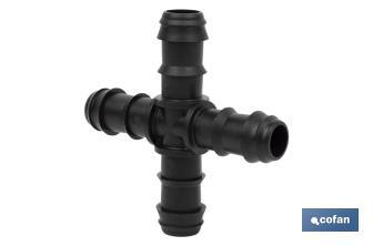 Cross-hose connector for drip irrigation | Recommended use for gardening and agricultural sectors - Cofan