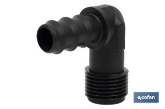 Conector em forma de joelho | Com rosca macho de 1/2'' ou 3/4" | Cor Negro - Cofan