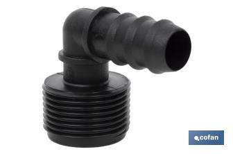 3/4" Male-threaded elbow hose connector | Black | Essential irrigation accessory for drip irrigation system installation - Cofan