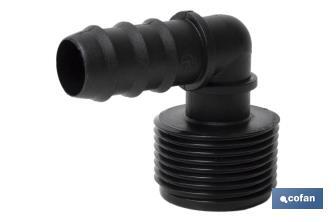 Conector em forma de joelho | Com rosca macho de 1/2'' ou 3/4" | Cor Negro - Cofan