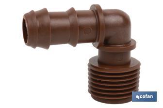 3/4" Male-threaded elbow hose connector | Essential irrigation accessory for drip irrigation system installation - Cofan