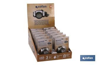 Display stand with 12 units of 19 LED head torches - Cofan