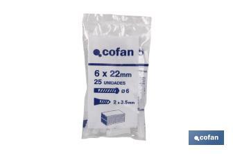 Taco de LDPE blanco estriado | En bolsitas de 25 unidades | Ideal para huecos y macizos | Medidas desde Ø 5 hasta 12 mm - Cofan