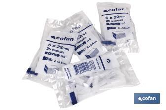 Taco de LDPE blanco estriado | En bolsitas de 25 unidades | Ideal para huecos y macizos | Medidas desde Ø 5 hasta 12 mm - Cofan