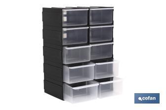 Tool crib with 10 storage bins. - Cofan