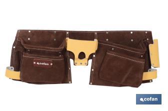 DOUBLE TOOL POUCH WITH WEB BEL DARK BROWN SUEDE LEATHER - Cofan