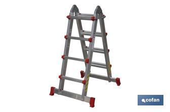 Multi-position aluminium ladder | Available in 4 x 4 and 4 x 5 rungs | Complies with EN 131 and 150 kilograms - Cofan
