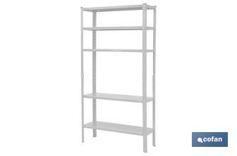White metallic shelving unit with 5 shelves | With screws and corner plates | Each shelf supports a load of 80kg - Cofan