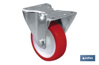 Fixed polyurethane castor | With plain mounting plate | For loads up to 150kg and diameters of 80, 100 and 125mm - Cofan