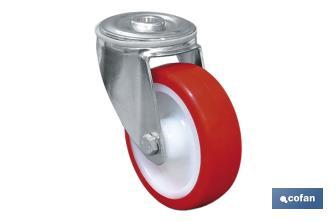 Polyurethane castor with single bolt hole and swivel plate | With plain mounting plate - Cofan