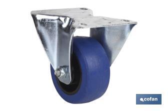 Fixed blue rubber castor | With roller bearing | For loads up to 150kg and diameters of 80, 100 and 125mm - Cofan