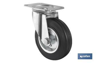 Metal and rubber castor with swivel plate | Available diameters from 80mm to 125mm | For loads from 80kg to 150kg - Cofan