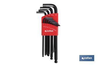 Set of ball end hex keys with inch size | 13 units | Chrome-vanadium steel - Cofan