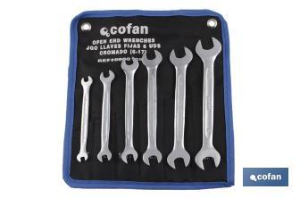 Set of polished open-ended spanners | Available sizes from 6 to 32m | Includes 12 pieces - Cofan