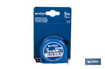 Flexómetro estándar | Carcasa resistente de ABS | Botón de bloqueo | Gancho no magnético | Funda antichoque | Disponible con cinta de 3, 5 y 8 metros de longitud - Cofan