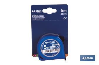 Flexómetro estándar | Carcasa resistente de ABS | Botón de bloqueo | Gancho no magnético | Funda antichoque | Disponible con cinta de 3, 5 y 8 metros de longitud - Cofan