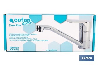 Single-handle sink tap | Low spout | Ross Model | Brass | Size: 12 x 25 x 4cm - Cofan