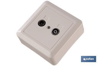 Squared TV aerial coaxial socket | 1 Female & 1 Male Connector | White - Cofan