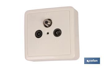 Squared TV aerial coaxial socket | 1 Female, 1 Male Connector & 1 Satellite Socket | White - Cofan