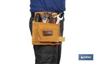 Sac porte outils en cuir avec ceinture | Fabriqué en cuir bovin | Il dispose de 6 poches - Cofan