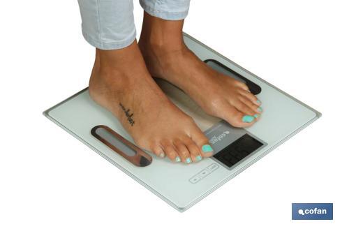 Báscula de Baño Digital, Modelo Bora, Medición de grasa corporal, Medidas: 30,2 x 1,5 cm, Memoria 12 funciones
